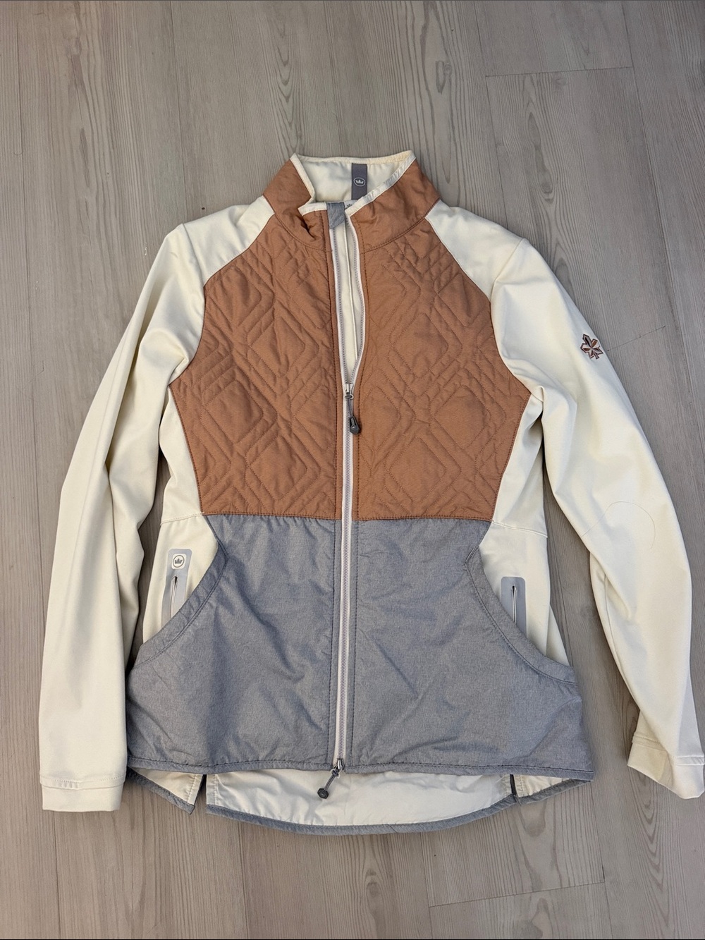 Peter Millar Quilted Colorblock Utility Jacket - Cream, Brown & Gray